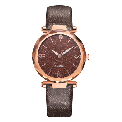 

New fashion PU watch Korean fashion casual female models noble solid color quartz watch rose gold frame watch