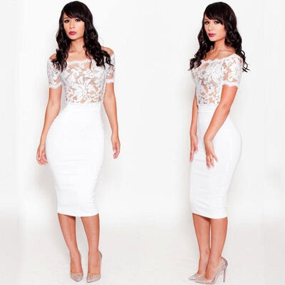 

Women Sexy Lace Long Sleeve Prom Ball Cocktail Party Formal Evening Gown Dress