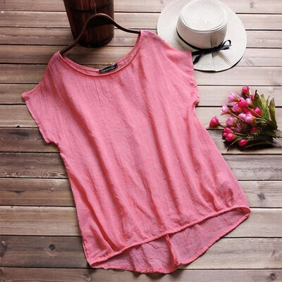 

Women Casual Tops T-Shirt Pure Color Round Neck Loose Plus Size Short Sleeve Tee
