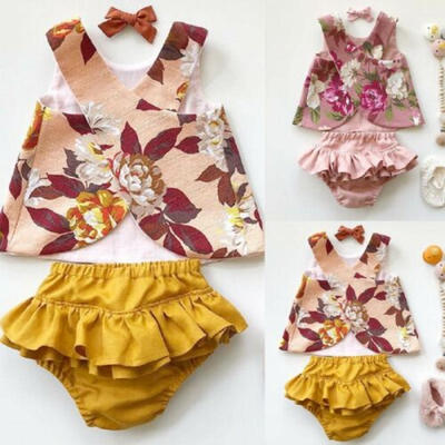 

Summer Newborn Kids Baby Girls Clothes Floral Vest TopRuffle Shorts Outfits Set