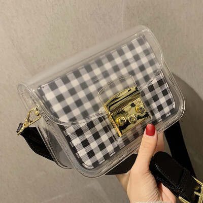 

Summer bag 2019 new transparent small square bag fashion broadband jelly Messenger bag Plaid shoulder bag