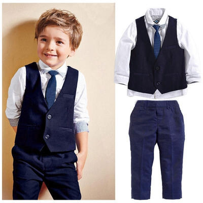 

Little Gentleman 4Pcs Clothes Set Kids Baby Boys OuterwearShirtTiePants