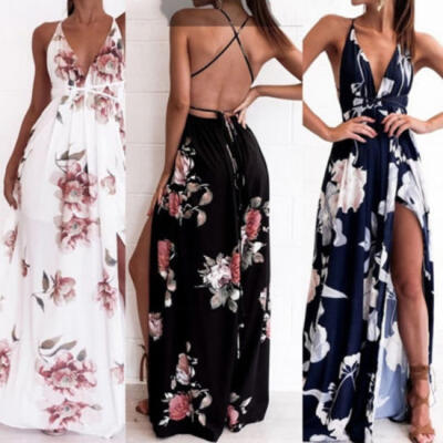 

Womens Floral Long Maxi Dress Sleeveless Evening Party Summer Beach Sundress