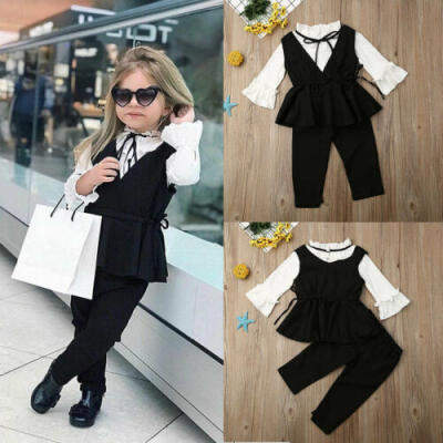 

US Sweet Newborn Baby Girl Kid Suit Sets Pants Top Party Formal Cotton Clothes