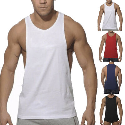 

Mens Plain Workout Vest Tank Top Bodybuilding Gym Muscle Fitness shirt NEW