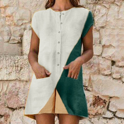 

Starmoon Womens Casual Color Stitching Sleeveless Rompers Jumpsuit Playsuit
