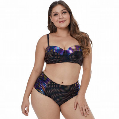 

Plus Size bikini two-piece punk dot sling high waist split swimsuit