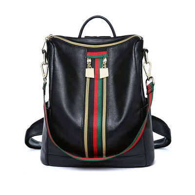 

Viney first layer leather shoulder bag female wild dual-use casual fashion shoulder bag ladies large capacity backpack black