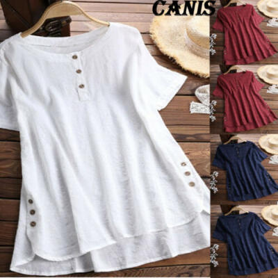 

Womens Summer Plain O Neck Blouse Loose Baggy Tops Tunic T Shirts Plus Size