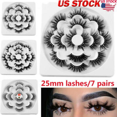 

7 Pairs Mink Hair Natural False Eyelashes 25mm Lashes Wispy Fluffy 18 Styles US