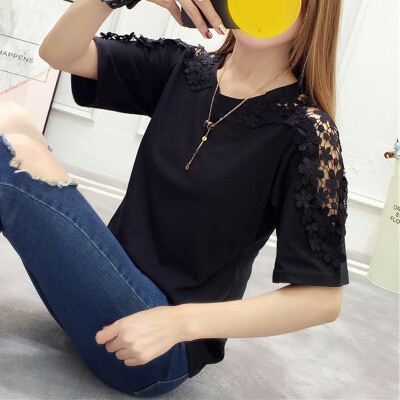 

Women Ladies Casual Loose Tee Tops Shirt Hollow Out Solid Short Sleeve Blouse