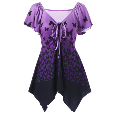 

Empire Waist Butterfly Asymmetric T-Shirt