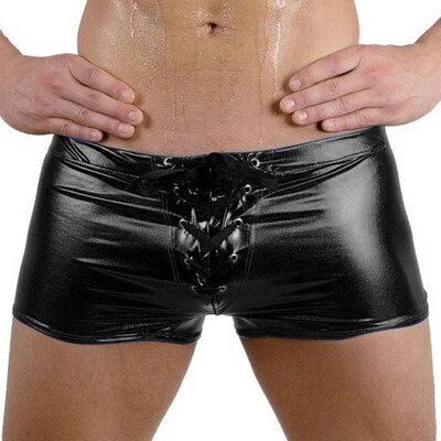 

Men Shiny Lingerie Leather Bikini Boxer Briefs Shorts Underwear Trunks Swimwear