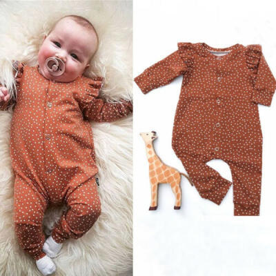 

US Newborn Baby Girl Polka Dots Button Romper Jumpsuit Autumn Outfits Clothes