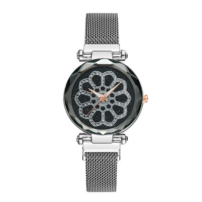 

Fashion Women Rose Gold Flower Rhinestone Wristwatches Luxury Casual Female Quartz Clock Simple Mesh Strap Relogio Feminino