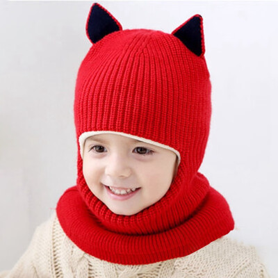 

Toddler Kids Baby Boy Girl Hooded scarf Caps Hat Winter Warm Knit Scarf Hat