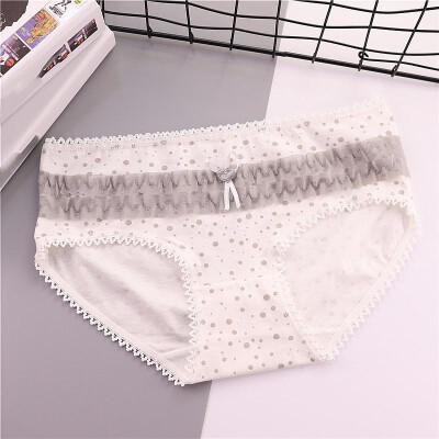 

Cute Women Underwear Cotton Blends Polka Dot Print Crochet Lace Scallop Tied Ruffle Elastic Waist Bow Briefs