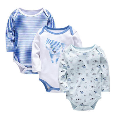 

3pcs Baby Boy Cartoon Print Jumpsuits Set Infant Cotton Long Sleeve Rompers