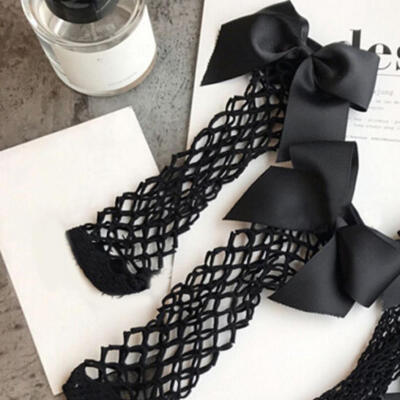 

Women Girls Fishnet Ankle High Short Socks Big Bowknot Mesh Knee-Highs Fish Net