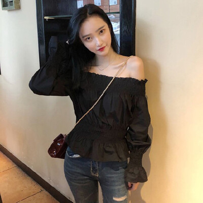 

2019 Women Long Sleeve Blouses Slim Korean Style Off Shoulder T-Shirt Tops New