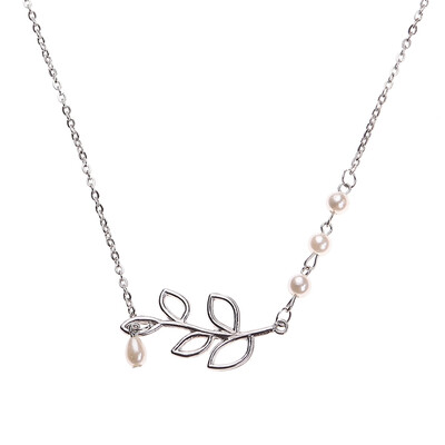 

New Fashion Cross Leaves Simulated Pearl Pendant Necklace Maxi Statement Necklace Chokers Necklaces For Women Jewelry