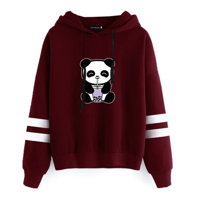 

Women Fashion Cute Bubble Tea Boba Panda Hoodie Long Sleeve Printed Hooded Sweatshirt Panda Pullover Tops