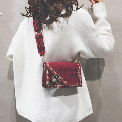 

Womens bag 2019 new fashion wide shoulder strap shoulder bag wild ins matte Messenger bag net red mini bag
