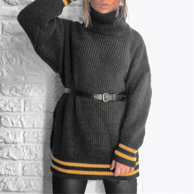 

Gobestart Women High Neck Solid Color Pullover long Sleeve Loose Knitted Sweater Tops