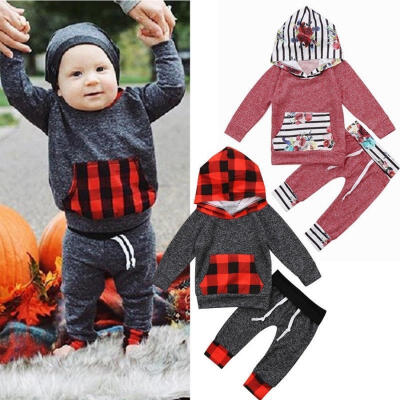 

2Pcs Newborn Baby Toddler Boys Girls Hooded Tops Pants Outfits Set Clothes 0-5Y