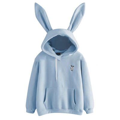 

Tanersoned Womens Cute Bunny Rabbit Ear Hooded Sweaters Rabbit Embroidered Logo Long Sleeve Jumpers