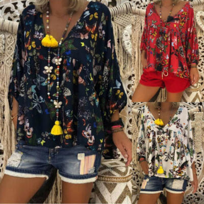 

Womens Sexy Long Sleeve Loose Blouse Casual Shirt Summer Top T-Shirt Plus Size