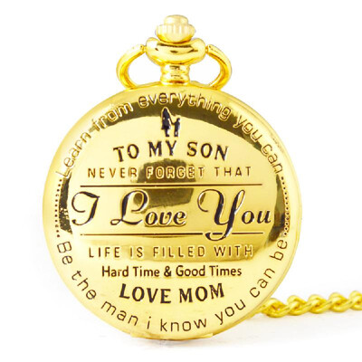 

To My Son I Love You Retro Series Pocket Watch Quartz Watches Pendent Necklace Watch Chain Best Christmas Gift for Children