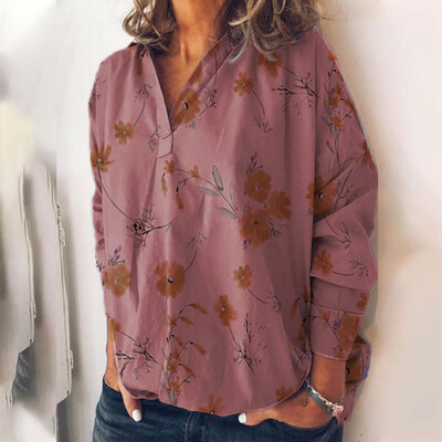

Starmoon Women Fashion Long Sleeve Lapel Collar Flower Printing Casual Blouse