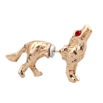 

2019 New Fashion 1 PC Harajuku Style Rhinestone Ear Studs Jewelry Wolf 3D Animal Puncture Earrings Unisex