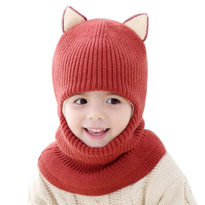 

Kid Baby Boy Girl Hooded Scarf Caps Hat Winter Warm Knit Flap Cap Scarf