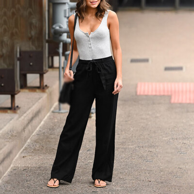 

Womens Trousers Office Pure Color Oversize Wide-Legged Long With Belt