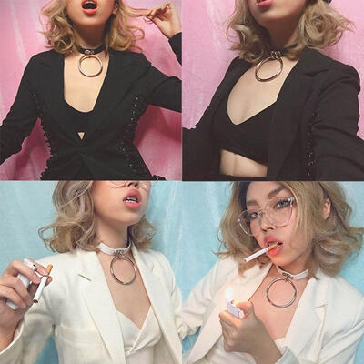 

Gothic Punk Chain PU Leather Cord Charm O-Ring Choker Belt Collar Necklace
