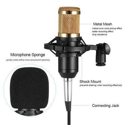 

BM800 Wired Condenser Microphone Studio Sound Professional Recording Device Live Broadcasting Mic with Shock Mount Sponge Protecto