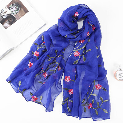 

2018 new ten miles peach chiffon flower embroidered silk scarf female travel photo sunscreen beach shawl wholesale