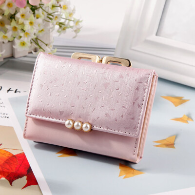 

Tailored Womens Fashion Tri-Fold Coin Purse Pearl Wallet Solid Color Card Package