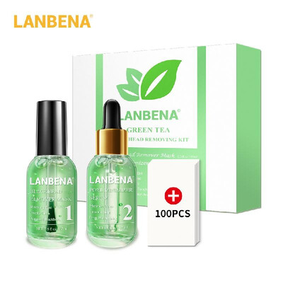 

LANBENA Green Tea Blackhead Removing Kit17mlBottle Blackhead Remover Mask & 17mlBottle Pore Minimizer Serum & 100Pcs Blackhead