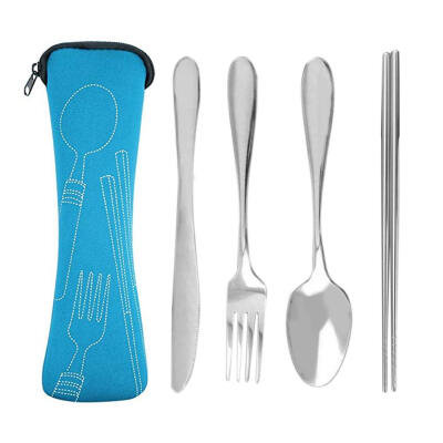 

4pcs Stainless Steel Cutlery Set Knife Fork Spoon Chopsticks with Cloth Bag