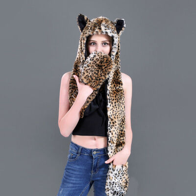 

Cartoon Animal Hat Plush Beanie Fleece Warm Fluffy Hooded Cap Earmuff New