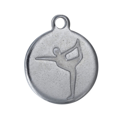 

304 Stainless Steel Charms Flat Round with Yoga Pattern Stainless Steel Color 14x12x12mm Hole 15mm