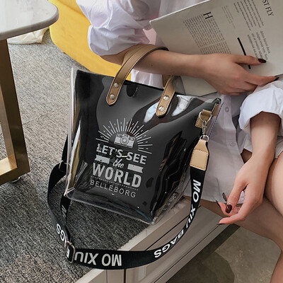 

Canvas bag slung female Japanese bag female new 2019 large capacity shoulder bag foreign gas portable wild transparent bag