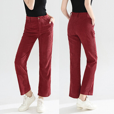 

Tailored Fashion Womens Solid Zipper Button Pocket Corduroy Trousers Bottoms Casual Pants
