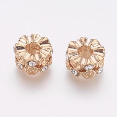 

Alloy European Beads Large Hole Beads with Rhinestone Flower Light Gold 12125x7mm Hole 4mm