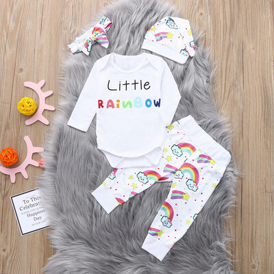 

Newborn Baby Girl Boy Letter Rainbow Romper Tops Bodysuit Pants Hat Clothes Set