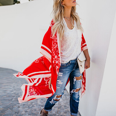 

Boho Womens Cover Up Loose Floral Kimono Cardigan Ladies Chiffon Top One Size