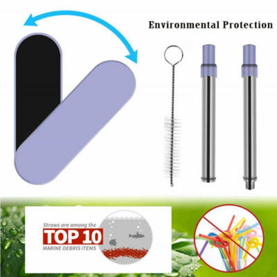 

Portable Stainless Steel Telescopic Drink Travel Straws Reusable With Brush Case
